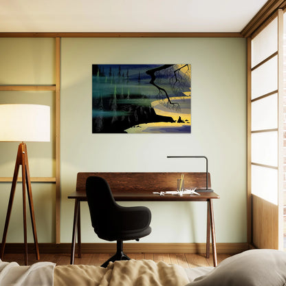 Blue Mist - Eyvind Earle Brushed Aluminum Print - 70x100 cm / 28x40 inches | Eyvind Earle Aluminum Print | Eyvind Earle Prints