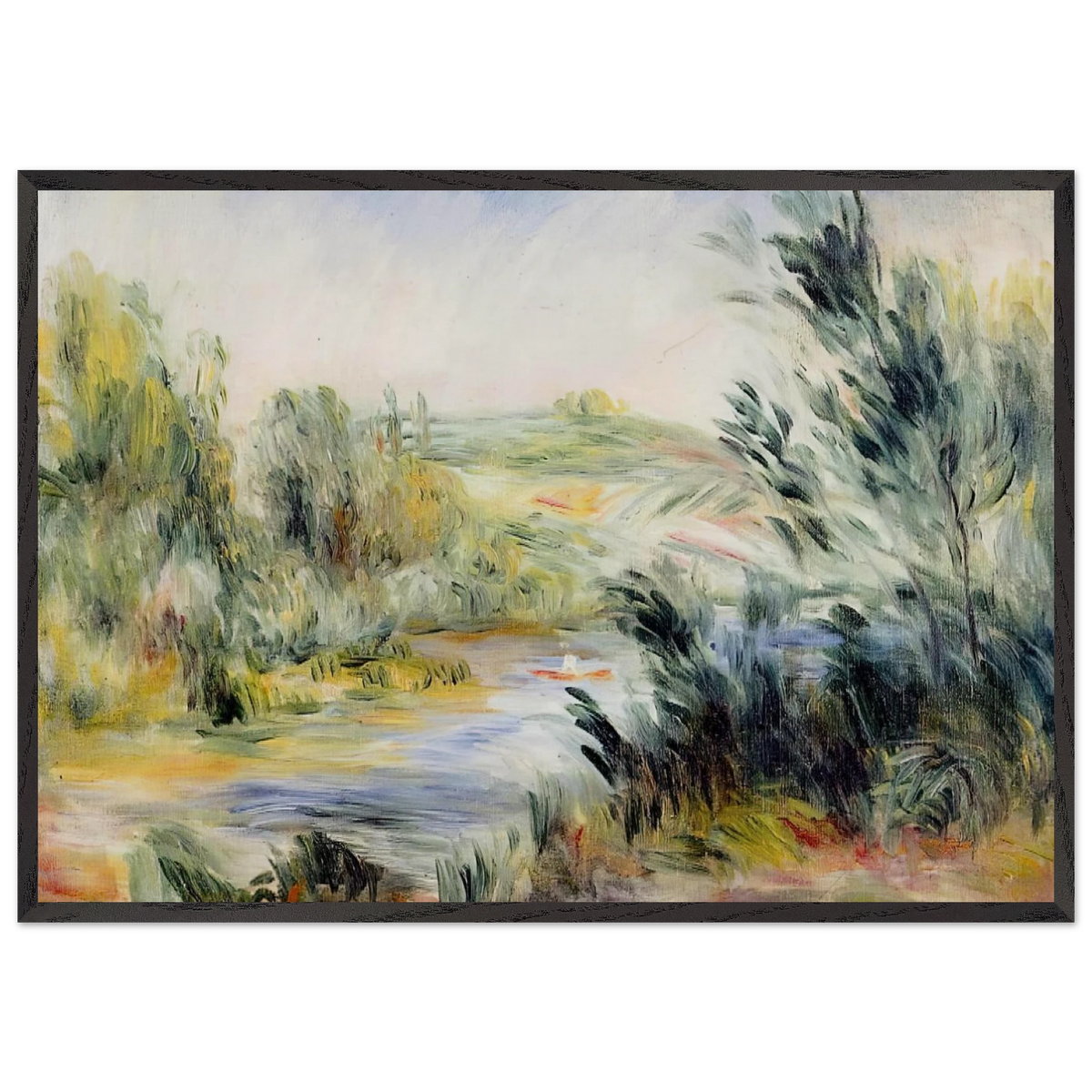 The Banks of a River Rower in a Boat - Pierre-Auguste Renoir 70x100 cm / 28x40 inches Framed Art Print – Black Wooden Frame