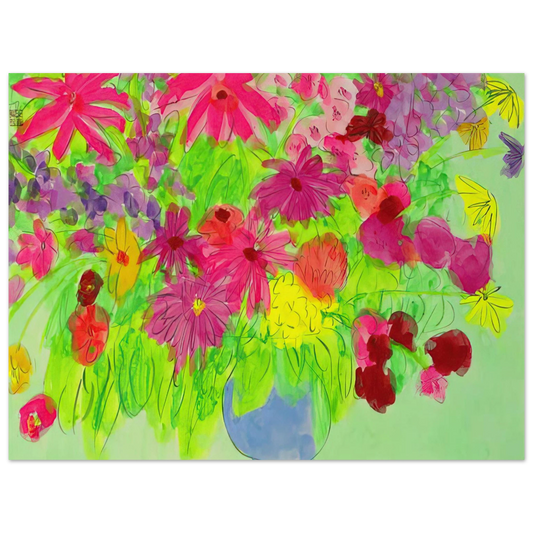 Walasse Ting - Blue Vase, Many Flowers - NaÃ¯ve Art Primitivism, Pop Art  75x100 cm / 30x40inches Fine Art Poster