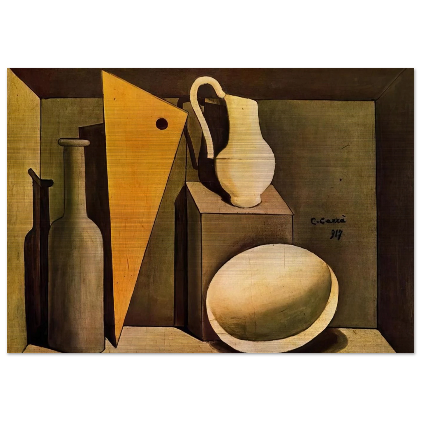 NATURA MORTA CON LA SQUADRA 1917 - Carlo Carra Brushed Aluminum Print - 70x100 cm / 28x40 inches | Carlo Carra Aluminum Print | Carlo Carra Prints