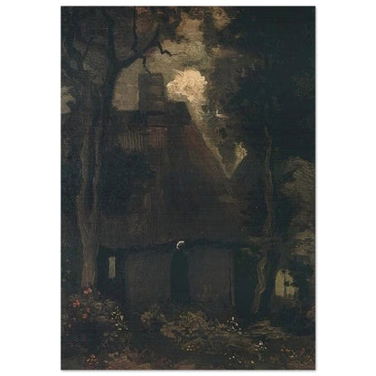 Cottage with Trees and Peasant Woman - Vincent van Gogh Brushed Aluminum Print - 70x100 cm / 28x40 inches | Vincent van Gogh Aluminum Print | Vincent van Gogh Prints