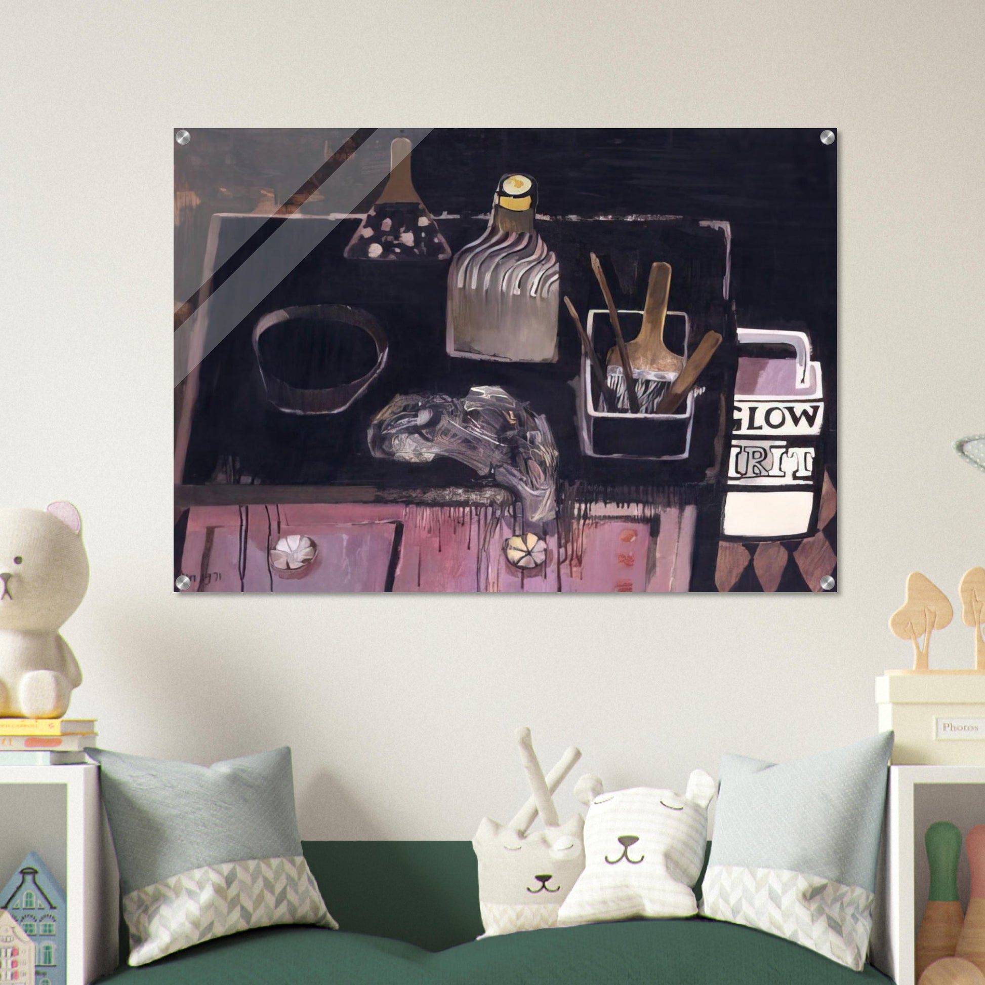 The Etching Table - 1971 - Mary Fedden Acrylic Print - 70x100 cm / 28x40″ inches | Mary Fedden Wall Art | Mary Fedden Prints