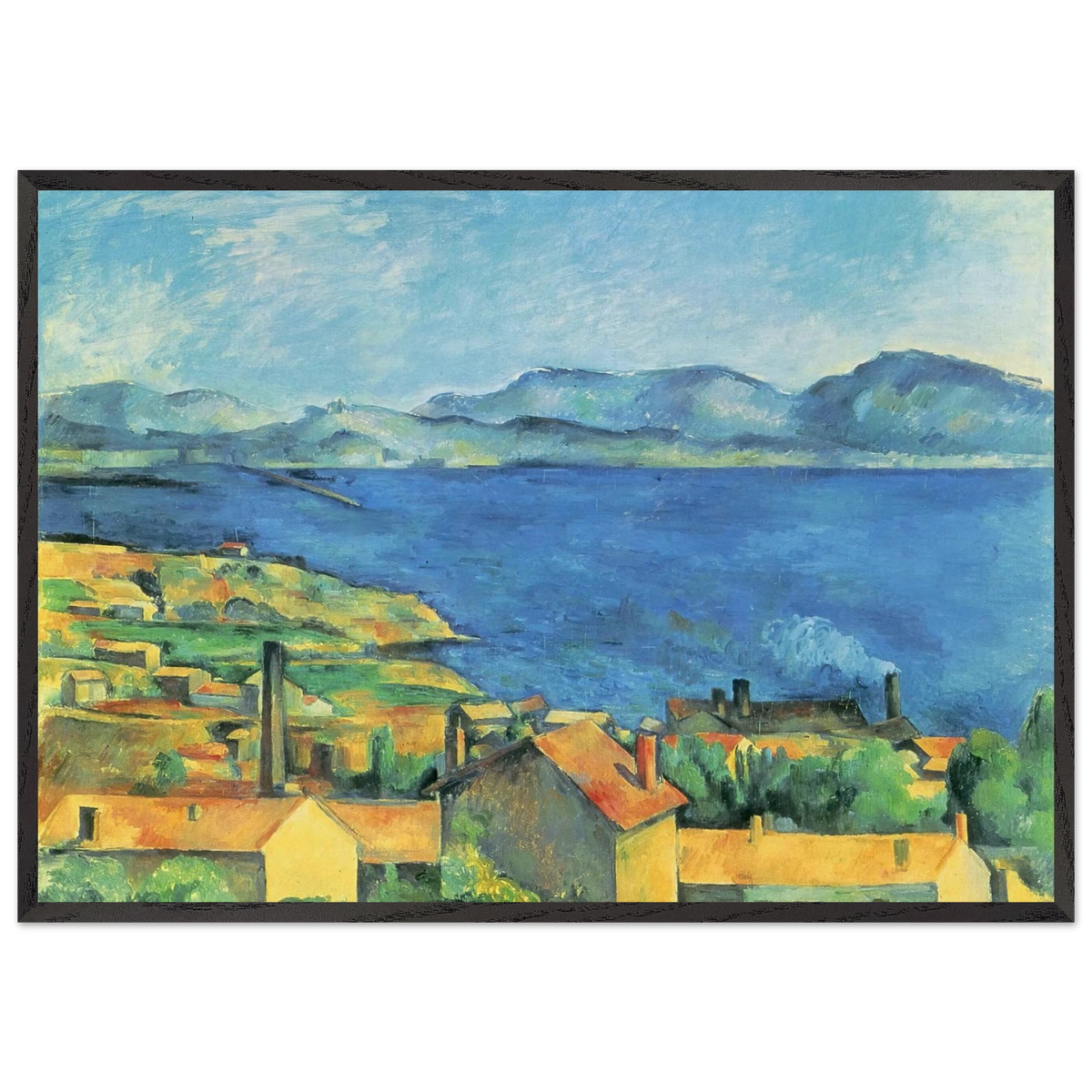 The Gulf of Marseille Seen from LEstaque - Paul Cezanne 70x100 cm / 28x40 inches Framed Art Print – Black Wooden Frame