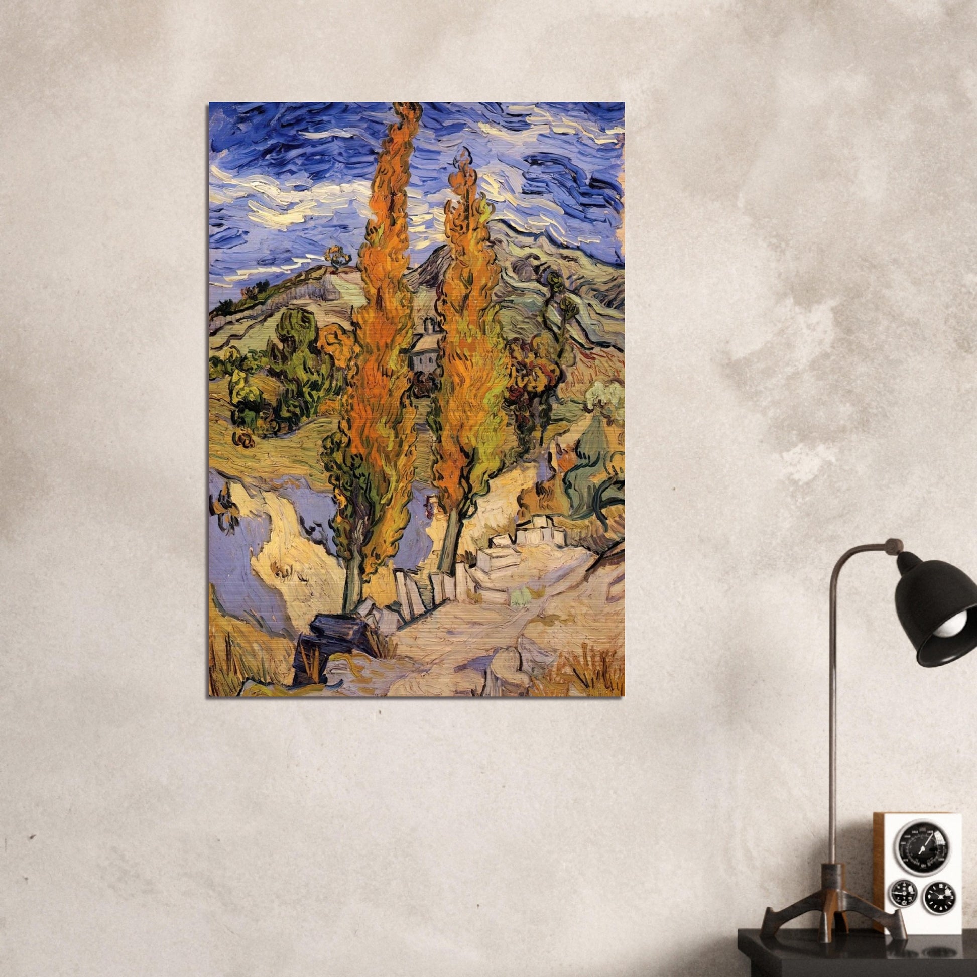 Two Poplars on a Hill - Vincent van Gogh Brushed Aluminum Print - 70x100 cm / 28x40 inches | Vincent van Gogh Aluminum Print | Vincent van Gogh Prints