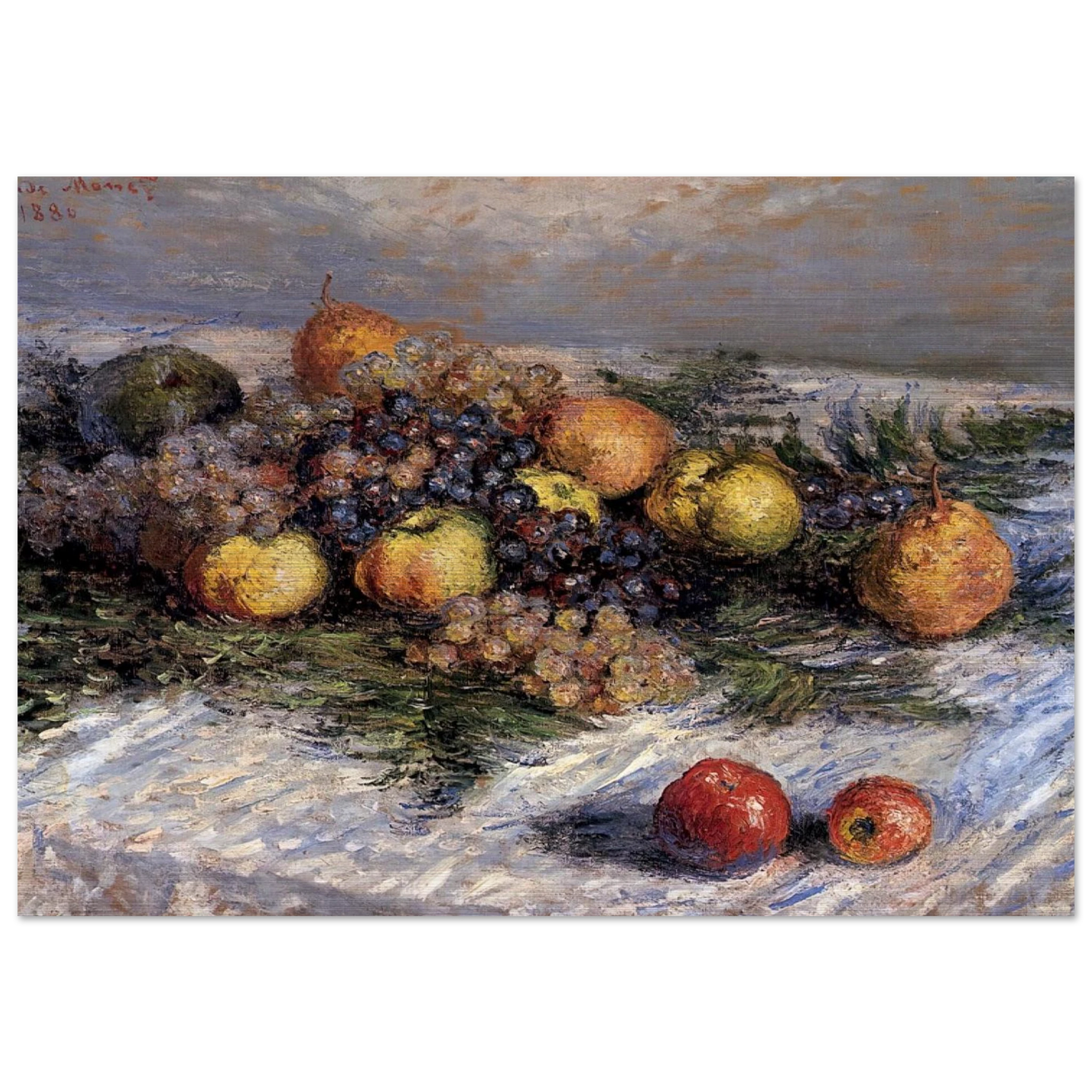 Still Life with Pears and Grapes - claude monet Brushed Aluminum Print - 70x100 cm / 28x40 inches | claude monet Aluminum Print | claude monet Prints