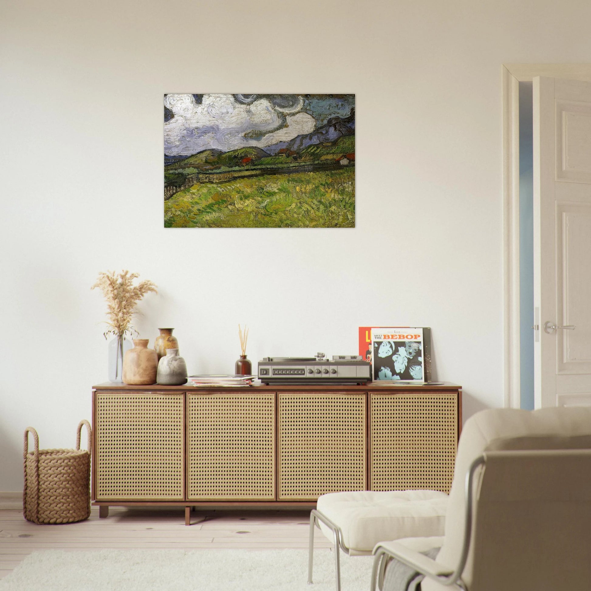 Wheat Field behind Saint-Paul Hospital with a Reaper - Vincent van Gogh Brushed Aluminum Print - 70x100 cm / 28x40 inches | Vincent van Gogh Aluminum Print | Vincent van Gogh Prints