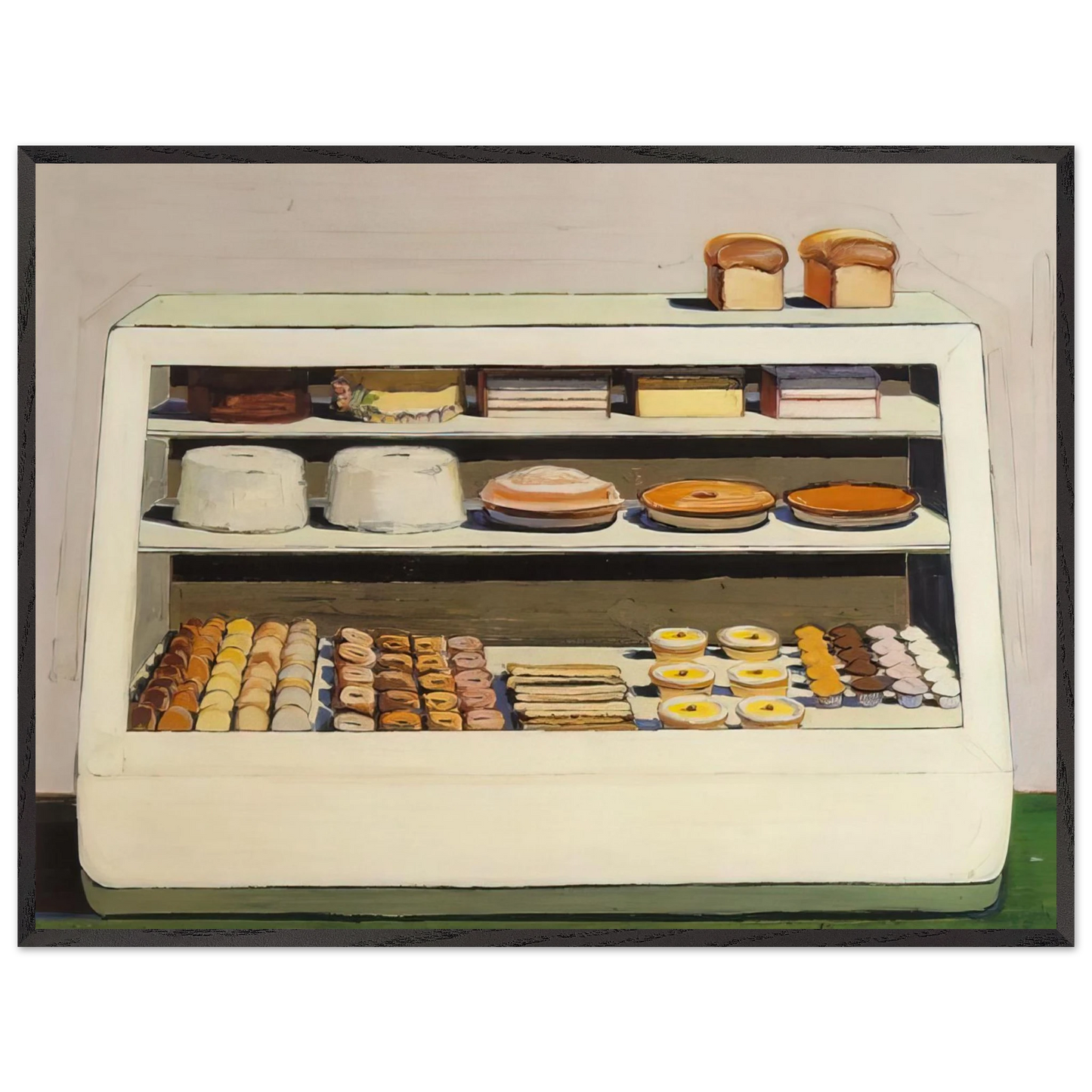 Wayne Thiebaud - Bakery Counter - 1962 Wall Art - 21x29.7 cm / 8x12" - Premium Wooden Framed Poster With Fine Art Paper - White frame