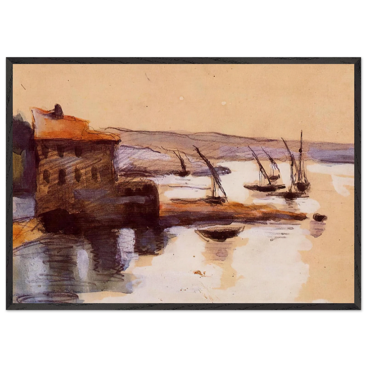 Seascape N4 - Paul Cezanne 70x100 cm / 28x40 inches Framed Art Print – Black Wooden Frame