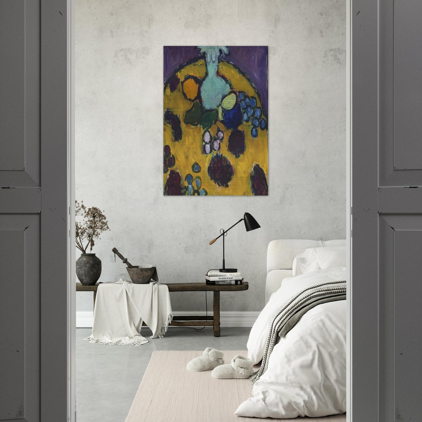 STILLEBEN MIT GESTICKTER DECKE 1910 - Alexej von Jawlensky Brushed Aluminum Print - 70x100 cm / 28x40 inches | Alexej von Jawlensky Aluminum Print | Alexej von Jawlensky Prints
