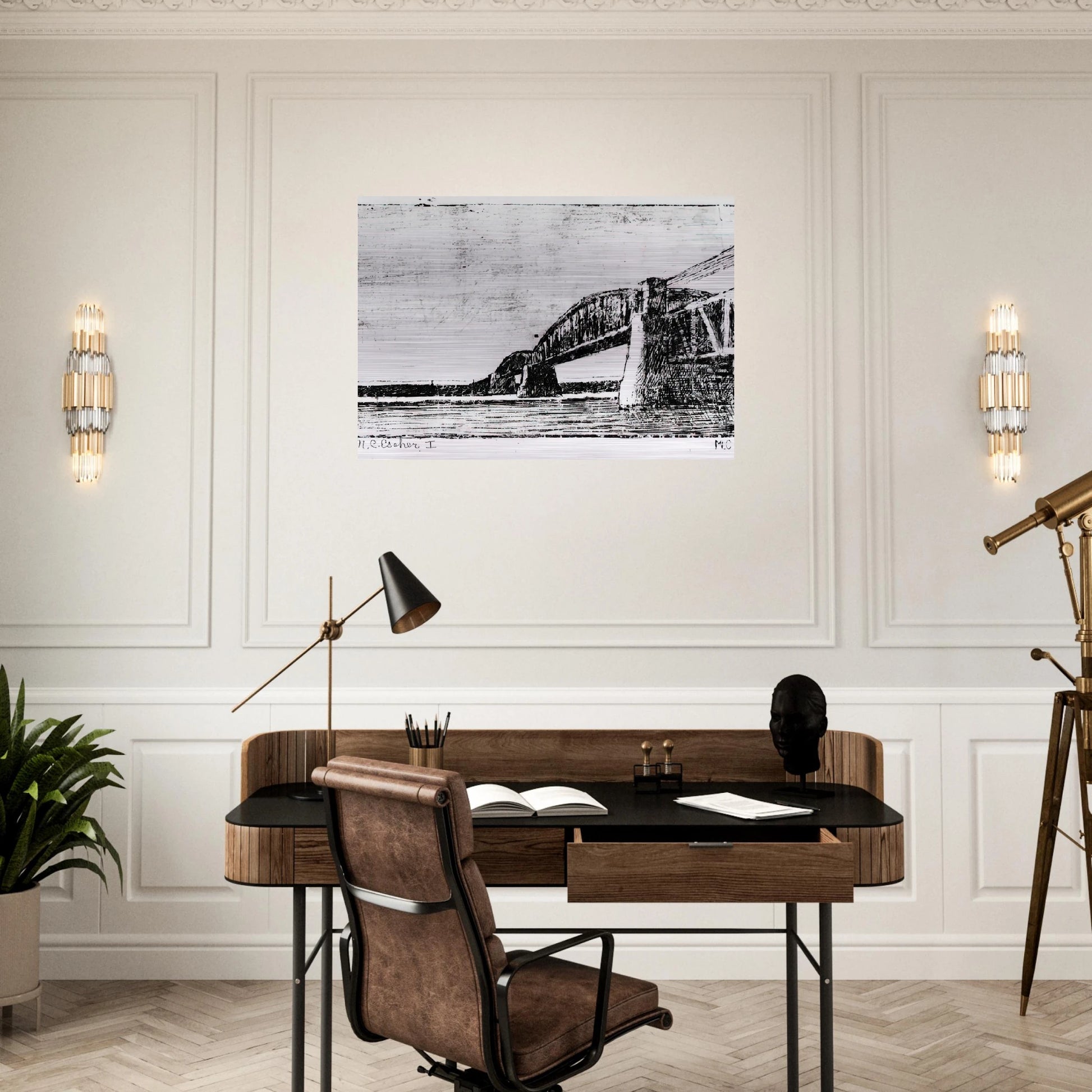 RAILWAY BRIDGE OOSTERBEEK - MC Escher Brushed Aluminum Print - 70x100 cm / 28x40 inches | MC Escher Aluminum Print | MC Escher Prints