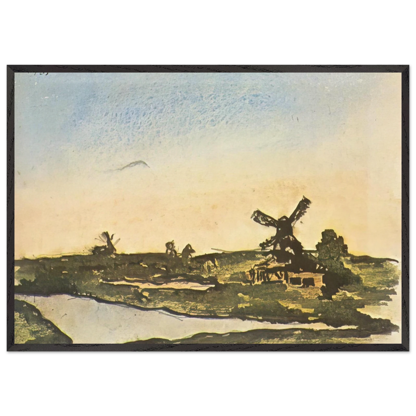 Dutch landscape with windmills - Pablo Picasso 70x100 cm / 28x40 inches Framed Art Print – Black Wooden Frame