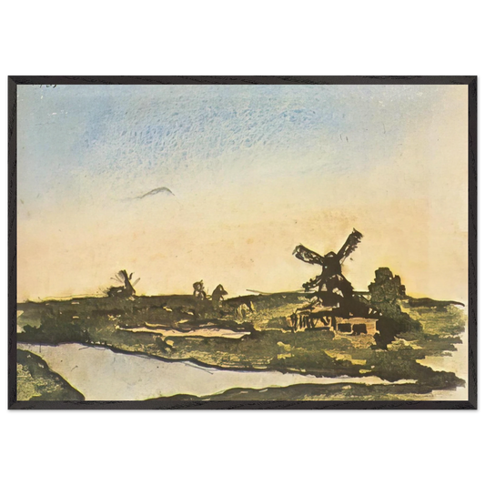 Dutch landscape with windmills - Pablo Picasso 70x100 cm / 28x40 inches Framed Art Print – Black Wooden Frame
