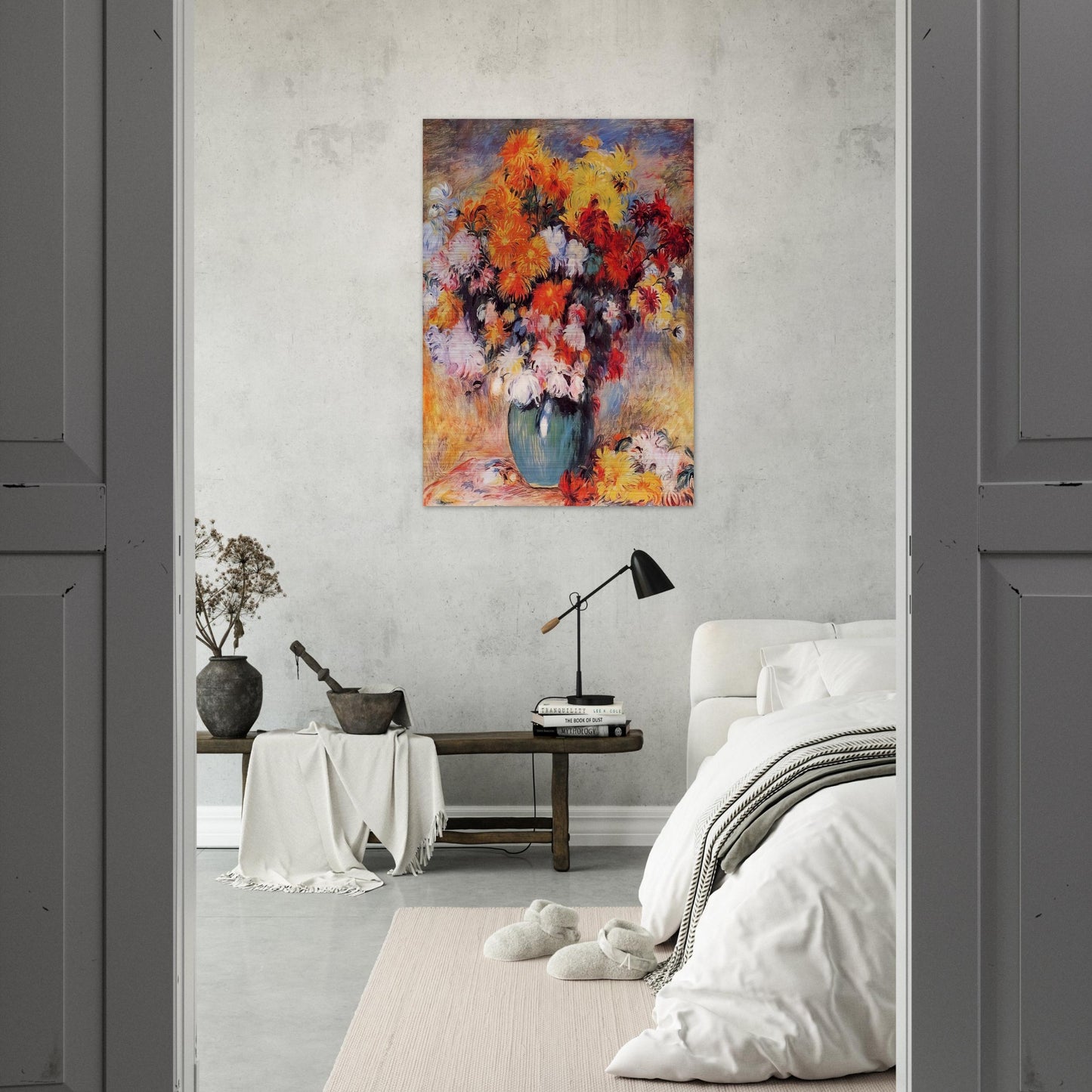Vase of Chrysanthemums - Pierre-Auguste Renoir Brushed Aluminum Print - 70x100 cm / 28x40 inches | Pierre-Auguste Renoir Aluminum Print | Pierre-Auguste Renoir Prints
