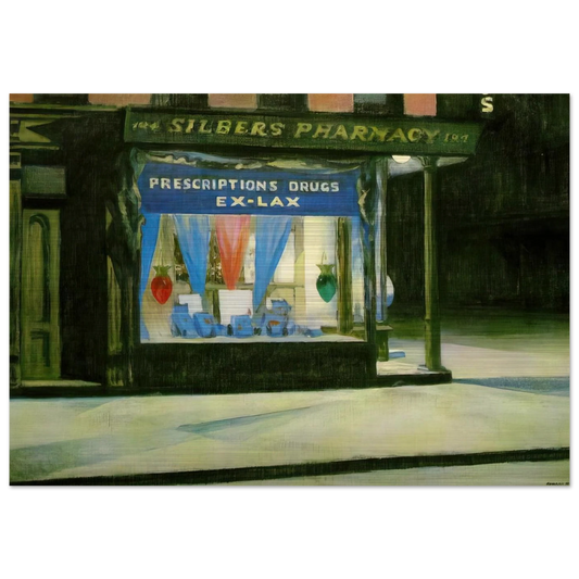 Drug Store - Edward Hopper Brushed Aluminum Print - 70x100 cm / 28x40 inches | Edward Hopper Aluminum Print | Edward Hopper Prints