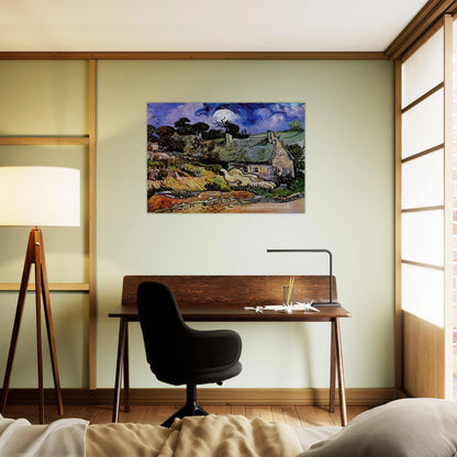 Houses with Thatched Roofs, Cordeville - Vincent van Gogh Brushed Aluminum Print - 70x100 cm / 28x40 inches | Vincent van Gogh Aluminum Print | Vincent van Gogh Prints