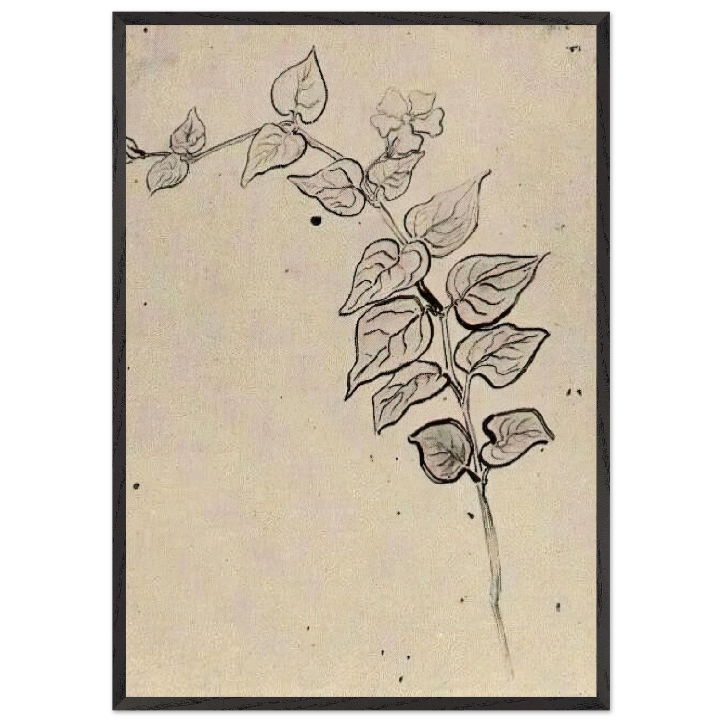 Branch with Leaves - Vincent van Gogh 70x100 cm / 28x40 inches Framed Art Print – Black Wooden Frame
