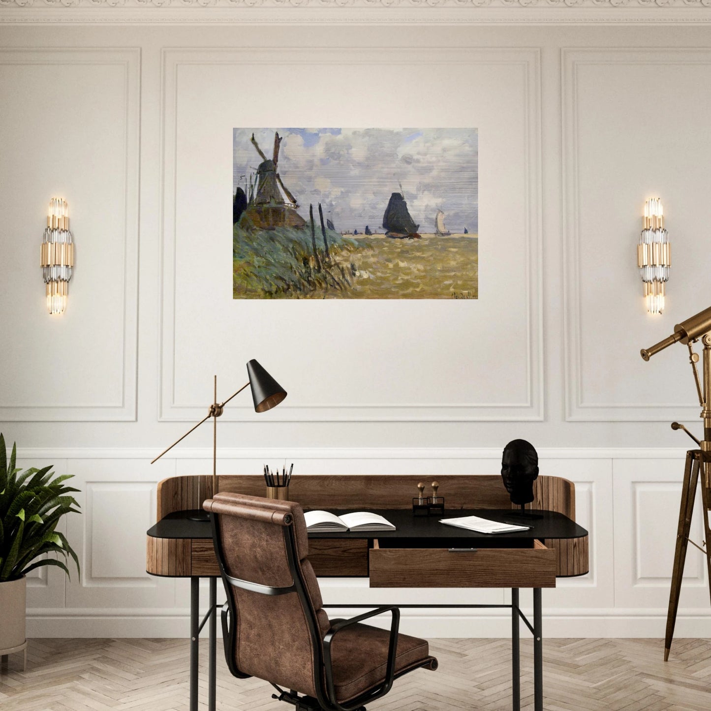 Windmill near Zaandam - claude monet Brushed Aluminum Print - 70x100 cm / 28x40 inches | claude monet Aluminum Print | claude monet Prints