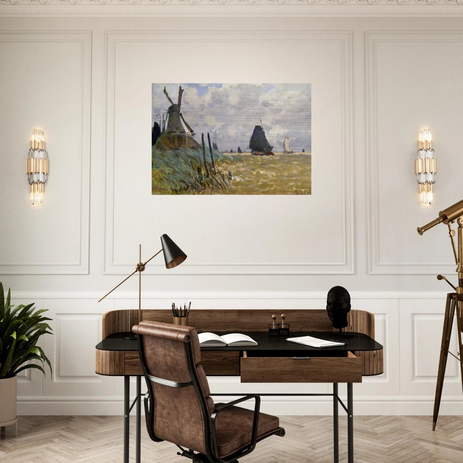 Windmill near Zaandam - claude monet Brushed Aluminum Print - 70x100 cm / 28x40 inches | claude monet Aluminum Print | claude monet Prints