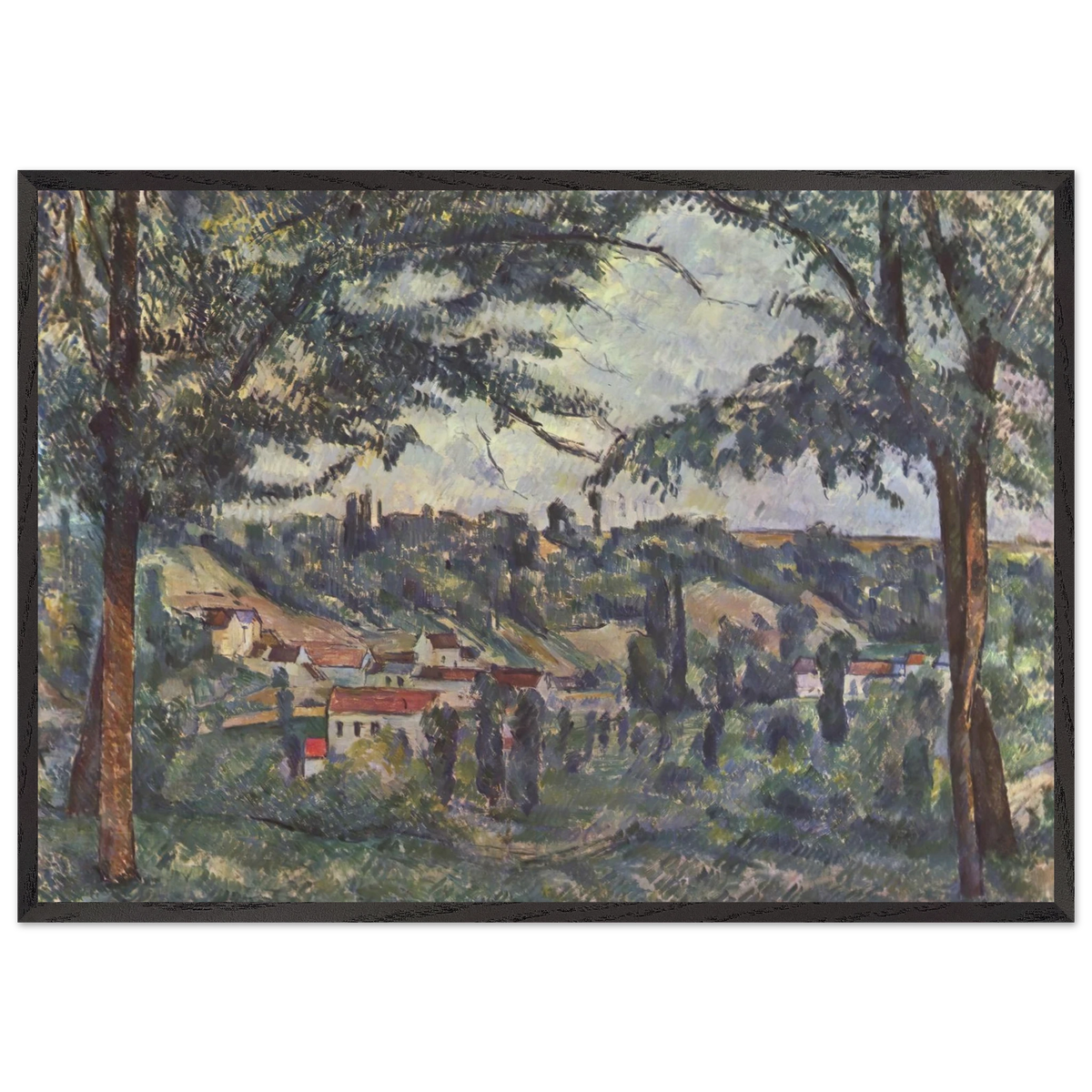 LANDSCAPE N13 - Paul Cezanne 70x100 cm / 28x40 inches Framed Art Print – Black Wooden Frame