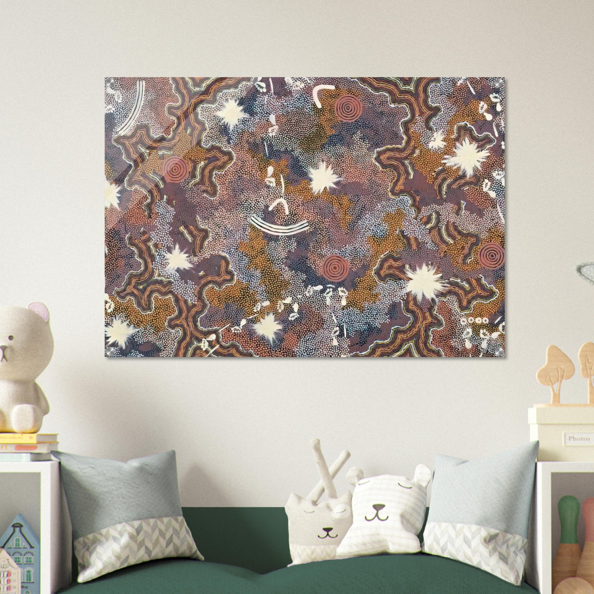 Ngarlu Red Hill - 1990 - Clifford Possum Tjapaltjarri Acrylic Print - 70x100 cm / 28x40″ inches | Clifford Possum Tjapaltjarri Wall Art | Clifford Possum Tjapaltjarri Prints