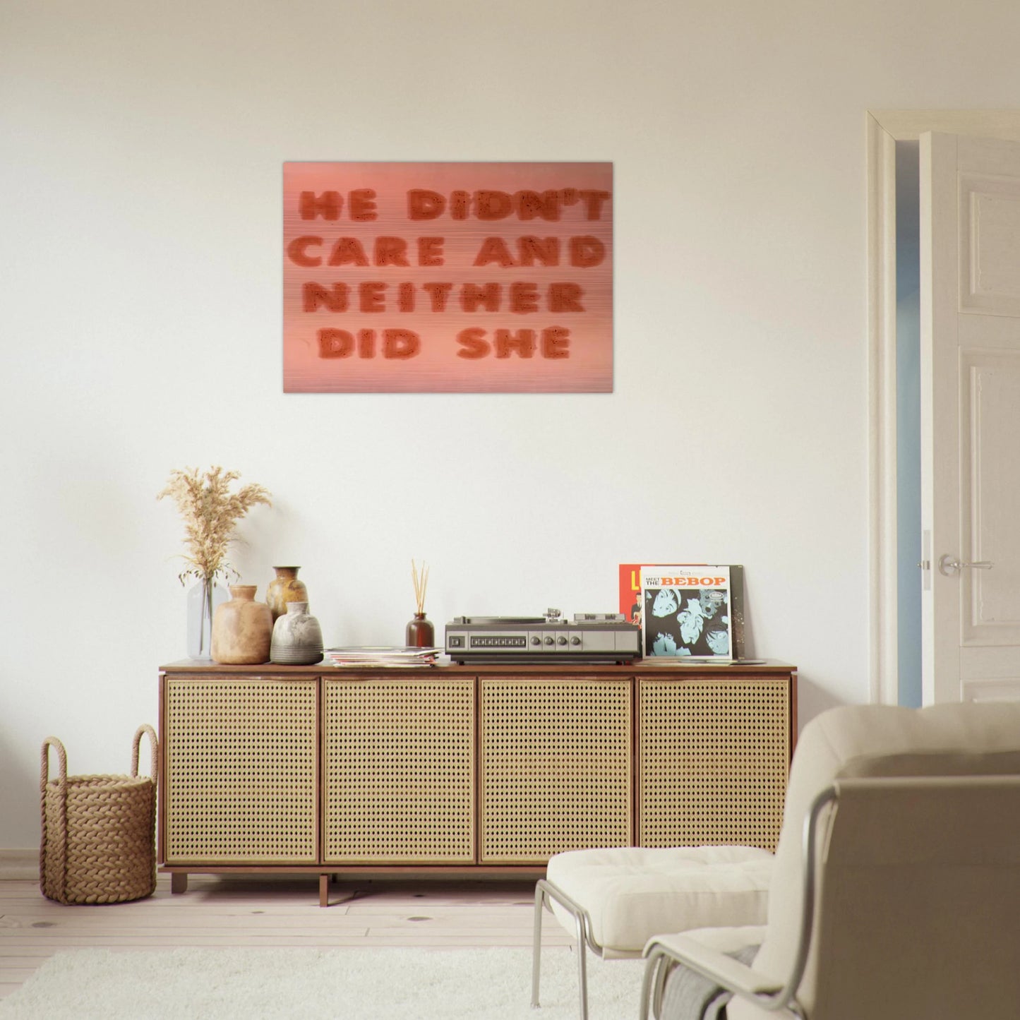 HE DIDN T CARE AND NEITHER DID SHE 1974 - Edward Ruscha Brushed Aluminum Print - 70x100 cm / 28x40 inches | Edward Ruscha Aluminum Print | Edward Ruscha Prints