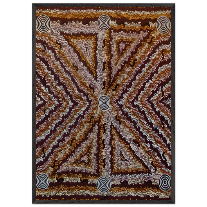 Witchetty Grub Dreaming - 1983 - Clifford Possum Tjapaltjarri 70x100 cm / 28x40 inches Framed Art Print – Black Wooden Frame