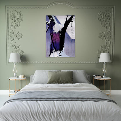 Violet Tree and Barn - Eyvind Earle Brushed Aluminum Print - 70x100 cm / 28x40 inches | Eyvind Earle Aluminum Print | Eyvind Earle Prints
