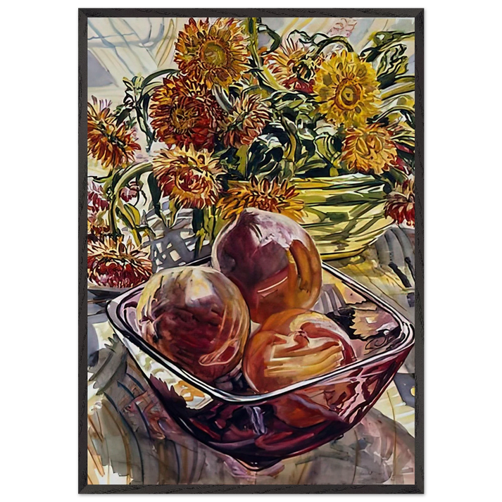 PEACHES AND STRAWFLOWERS 1990 - Janet Fish 70x100 cm / 28x40 inches Framed Art Print – Black Wooden Frame