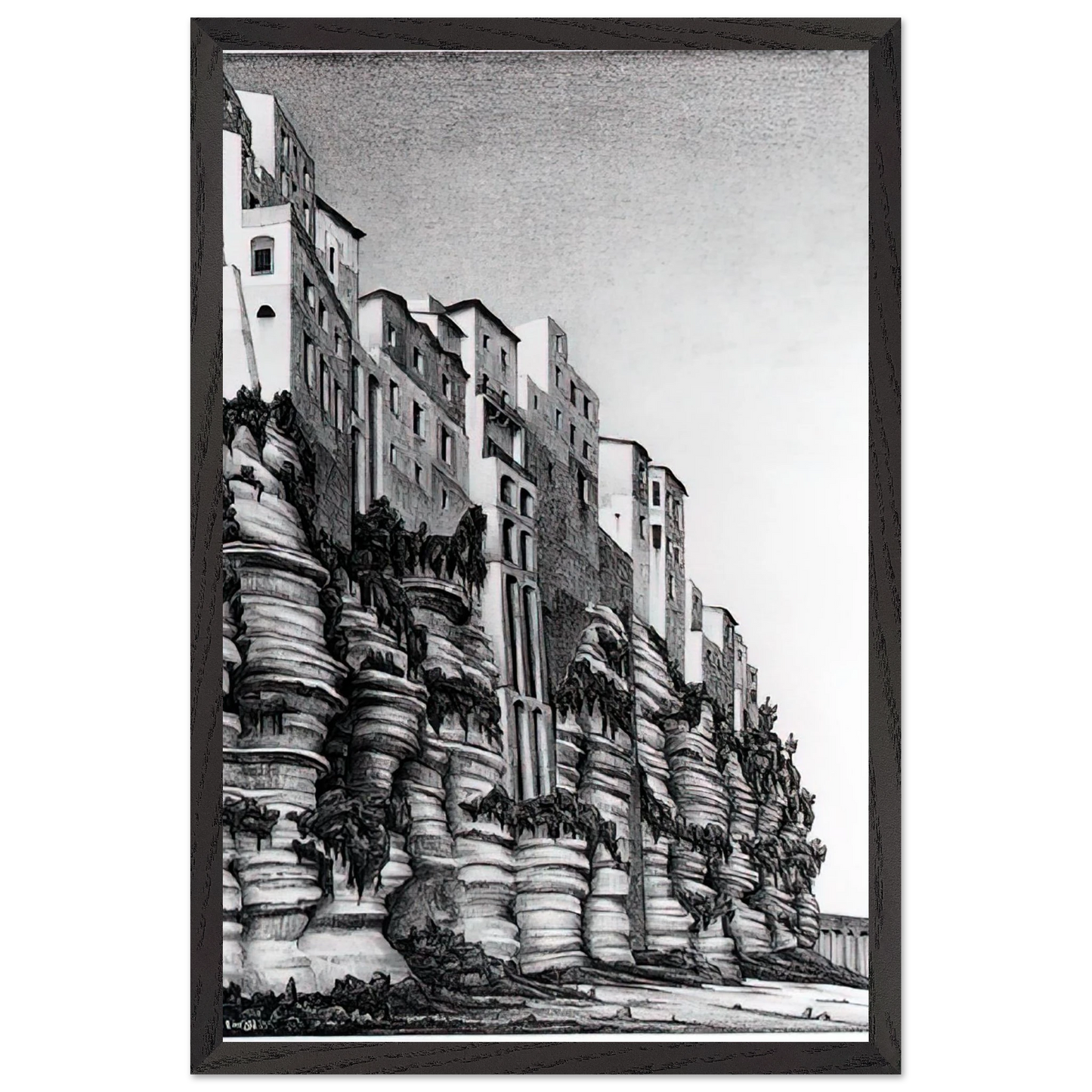 MC Escher - TROPEA CALABRIA Wall art - 45x60 cm / 18x24 inches - Premium Wooden Framed Poster With Fine Art Paper-canvas - Wood frame