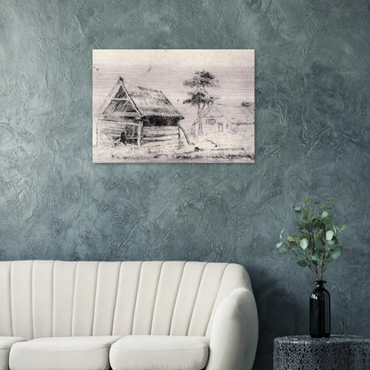 Barn and Farmhouse - Vincent van Gogh Brushed Aluminum Print - 70x100 cm / 28x40 inches | Vincent van Gogh Aluminum Print | Vincent van Gogh Prints