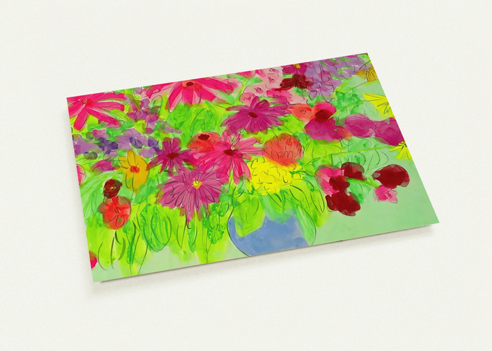 Blue Vase, Many Flowers - Naïve Art Primitivism, Pop Art By Walasse Ting Pack of 10 Post Cards | Walasse Ting Post Cards | A6 (10.5 x 14.8 cm) - 4.1 x 5.8 inches