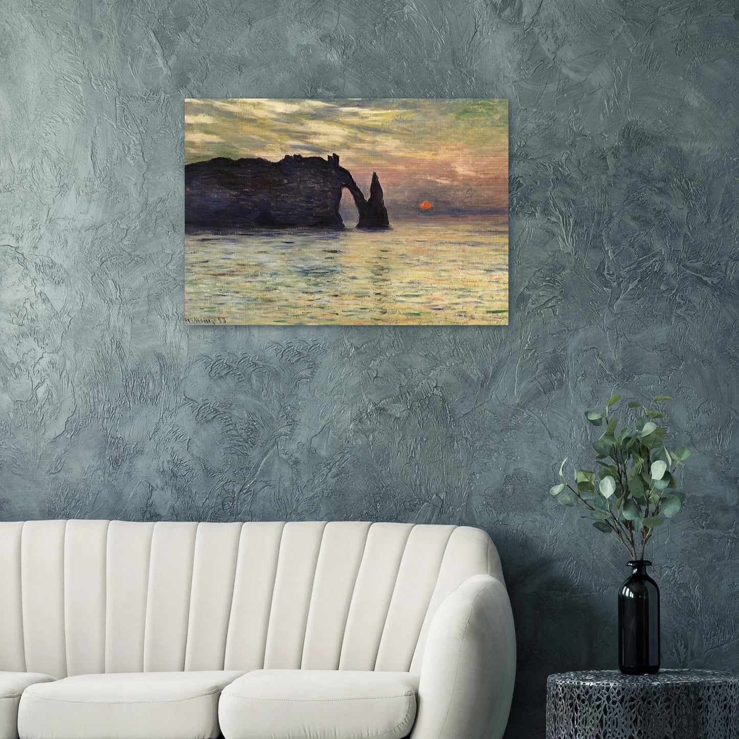 The Manneport, Cliff at Etretat, Sunset - claude monet Brushed Aluminum Print - 70x100 cm / 28x40 inches | claude monet Aluminum Print | claude monet Prints