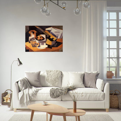GUITAR AND FRUIT BOWL ON A TABLE 1918 - Juan Gris Brushed Aluminum Print - 70x100 cm / 28x40 inches | Juan Gris Aluminum Print | Juan Gris Prints