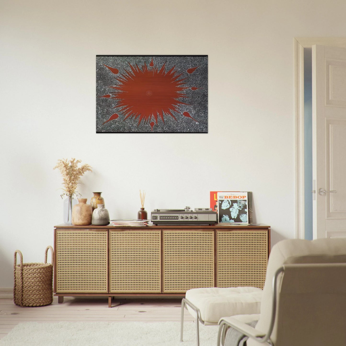 Dreaming Story at Warlugulong - 1976 - Clifford Possum Tjapaltjarri Brushed Aluminum Print - 70x100 cm / 28x40 inches | Clifford Possum Tjapaltjarri Aluminum Print | Clifford Possum Tjapaltjarri Prints