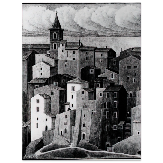 MC Escher - GENAZZANO ABRUZZI NOVEMBER 1929 1929 Wall Art - 21x29.7 cm / 8x12" - Fine Art Poster - -