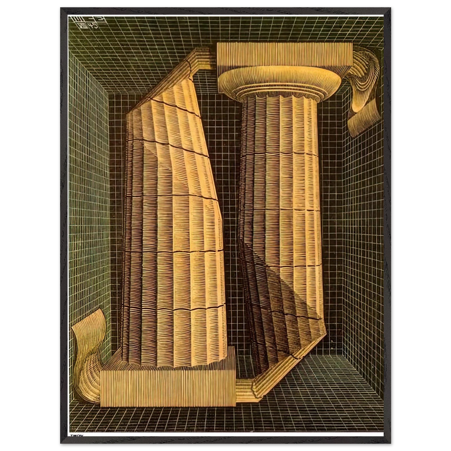 MC Escher - DORIC COLUMNS Wall Art - 60x80 cm / 24x32 inches - Premium Wooden Framed Poster With Fine Art Paper-canvas - White frame