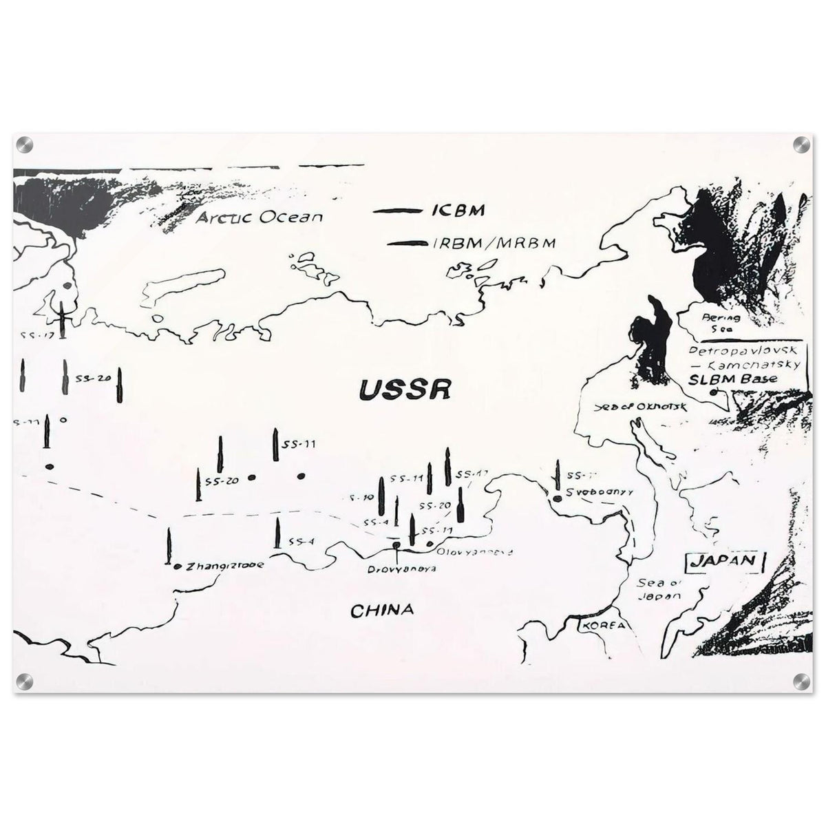 Map of Eastern U.S.S.R. Missile Bases - Andy Warhol Acrylic Print - 70x100 cm / 28x40″ inches