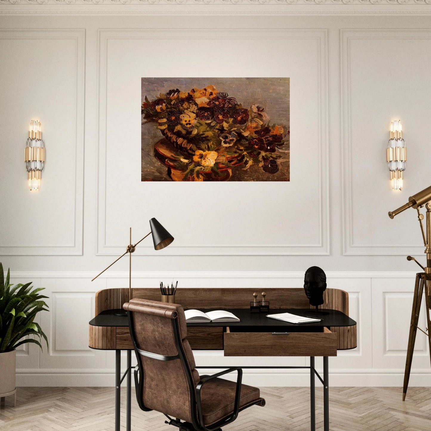 Tambourine with Pansies - Vincent van Gogh Brushed Aluminum Print - 70x100 cm / 28x40 inches | Vincent van Gogh Aluminum Print | Vincent van Gogh Prints