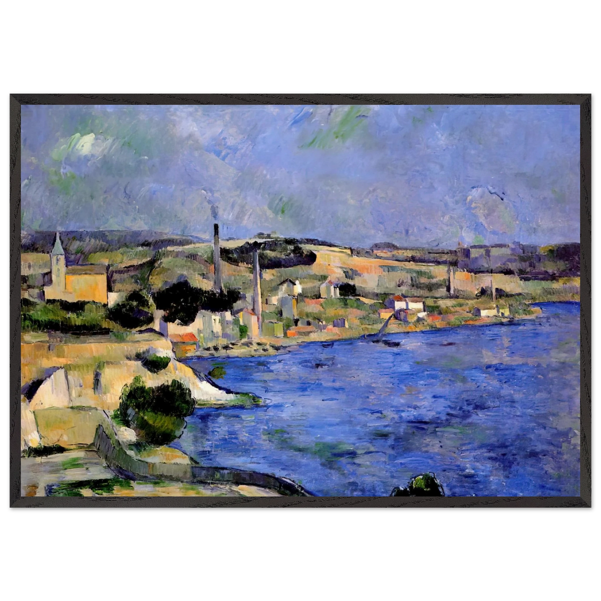 The Bay of lEstaque and Saint-Henri - Paul Cezanne 70x100 cm / 28x40 inches Framed Art Print – Black Wooden Frame
