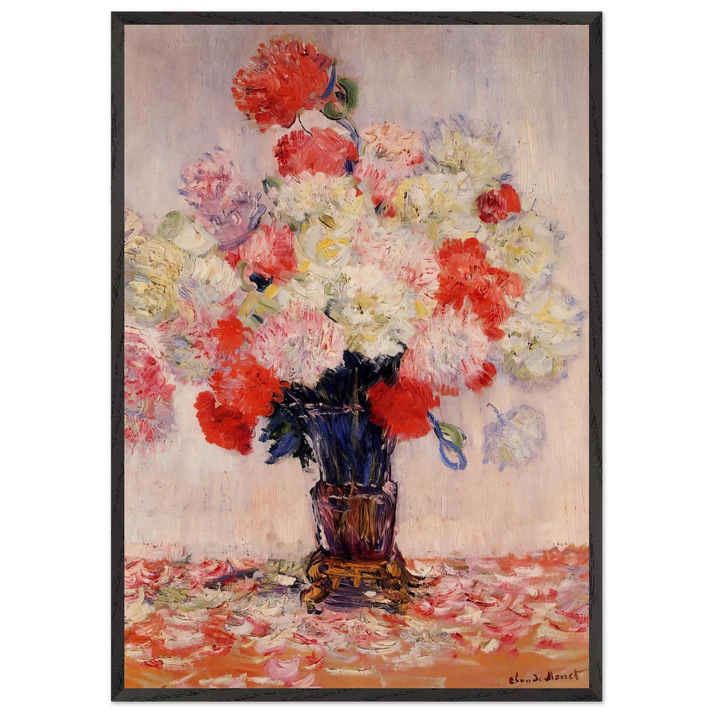 Vase of Peonies N1 - claude monet 70x100 cm / 28x40 inches Framed Art Print – Black Wooden Frame