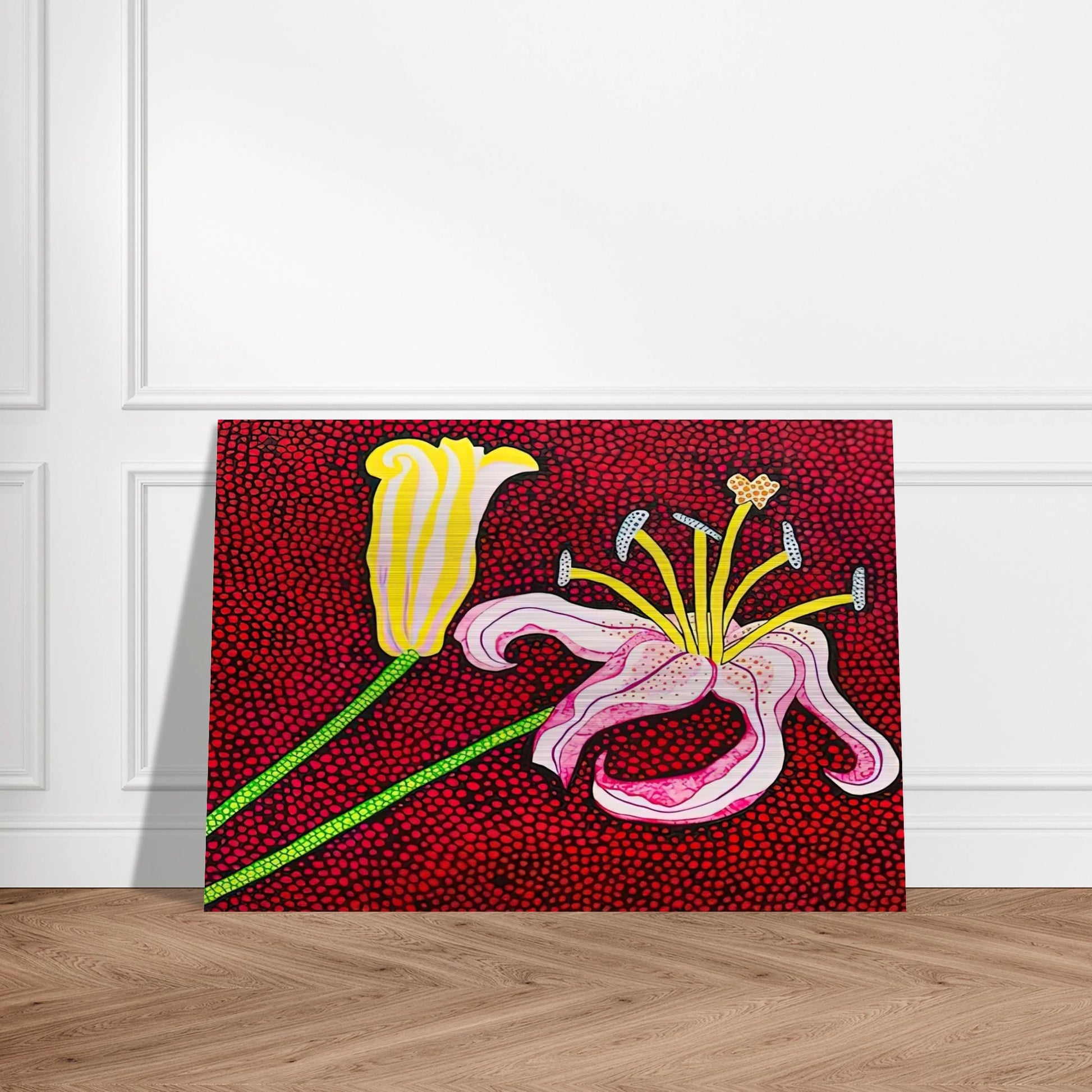 READY TO BLOSSOM IN THE MORNING 1989 - Yayoi Kusama Brushed Aluminum Print - 70x100 cm / 28x40 inches | Yayoi Kusama Aluminum Print | Yayoi Kusama Prints