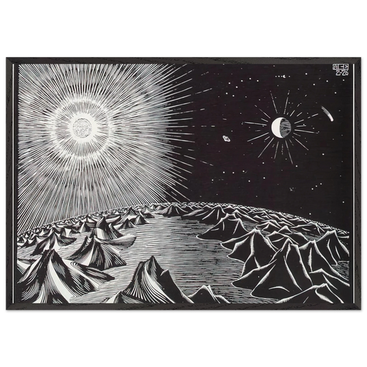 THE 4TH DAY OF THE CREATION - MC Escher 70x100 cm / 28x40 inches Framed Art Print – Black Wooden Frame | Maurits Cornelis Escher Prints