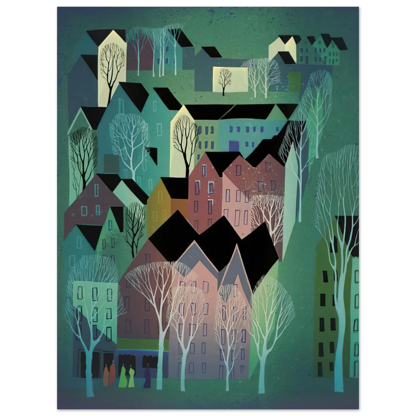 Eyvind Earle - Village  75x100 cm / 30x40inches Fine Art Poster