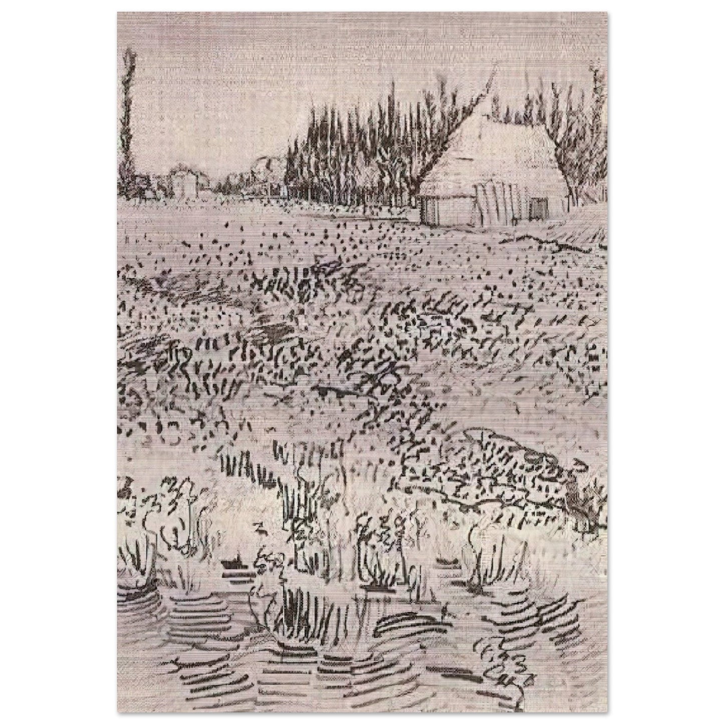 Landscape with Hut in the Camargue - Vincent van Gogh Brushed Aluminum Print - 70x100 cm / 28x40 inches | Vincent van Gogh Aluminum Print | Vincent van Gogh Prints