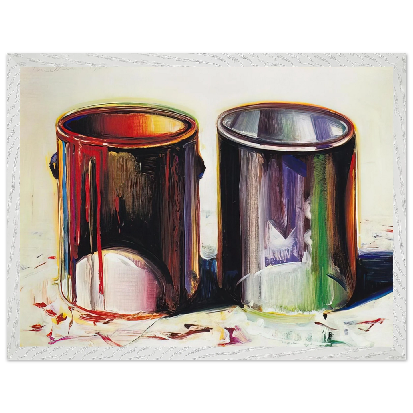 Wayne Thiebaud - Two Paint Cans - 1987 Wall Art - 21x29.7 cm / 8x12" - Premium Wooden Framed Poster With Fine Art Paper - Black frame