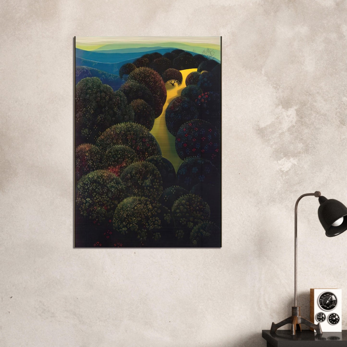 Hidden Pasture - Eyvind Earle Brushed Aluminum Print - 70x100 cm / 28x40 inches | Eyvind Earle Aluminum Print | Eyvind Earle Prints