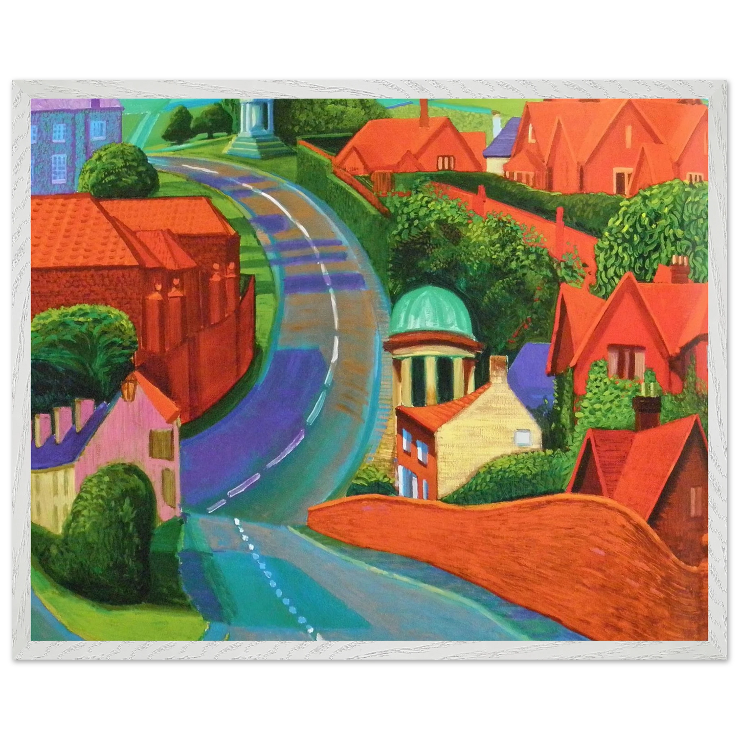 David Hockney - The Road to York Through Sledmere - 40x40 cm / 16x16 inches - Premium Wooden Framed Poster With Fine Art Paper-canvas - White frame