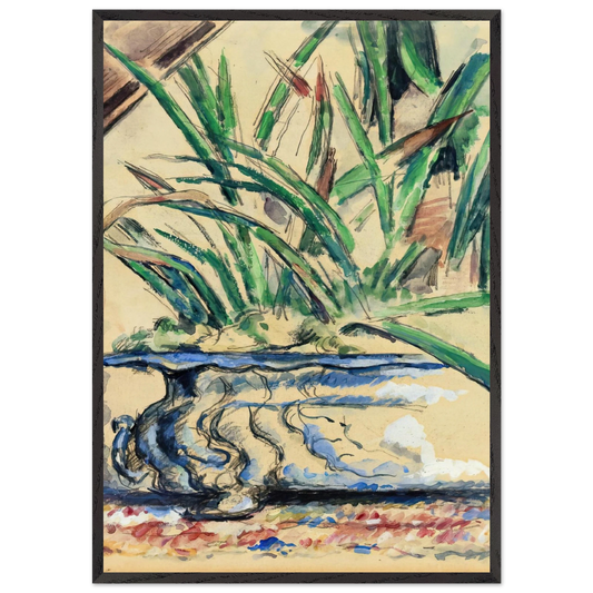 Blue Flowerpot - Paul Cezanne 70x100 cm / 28x40 inches Framed Art Print – Black Wooden Frame