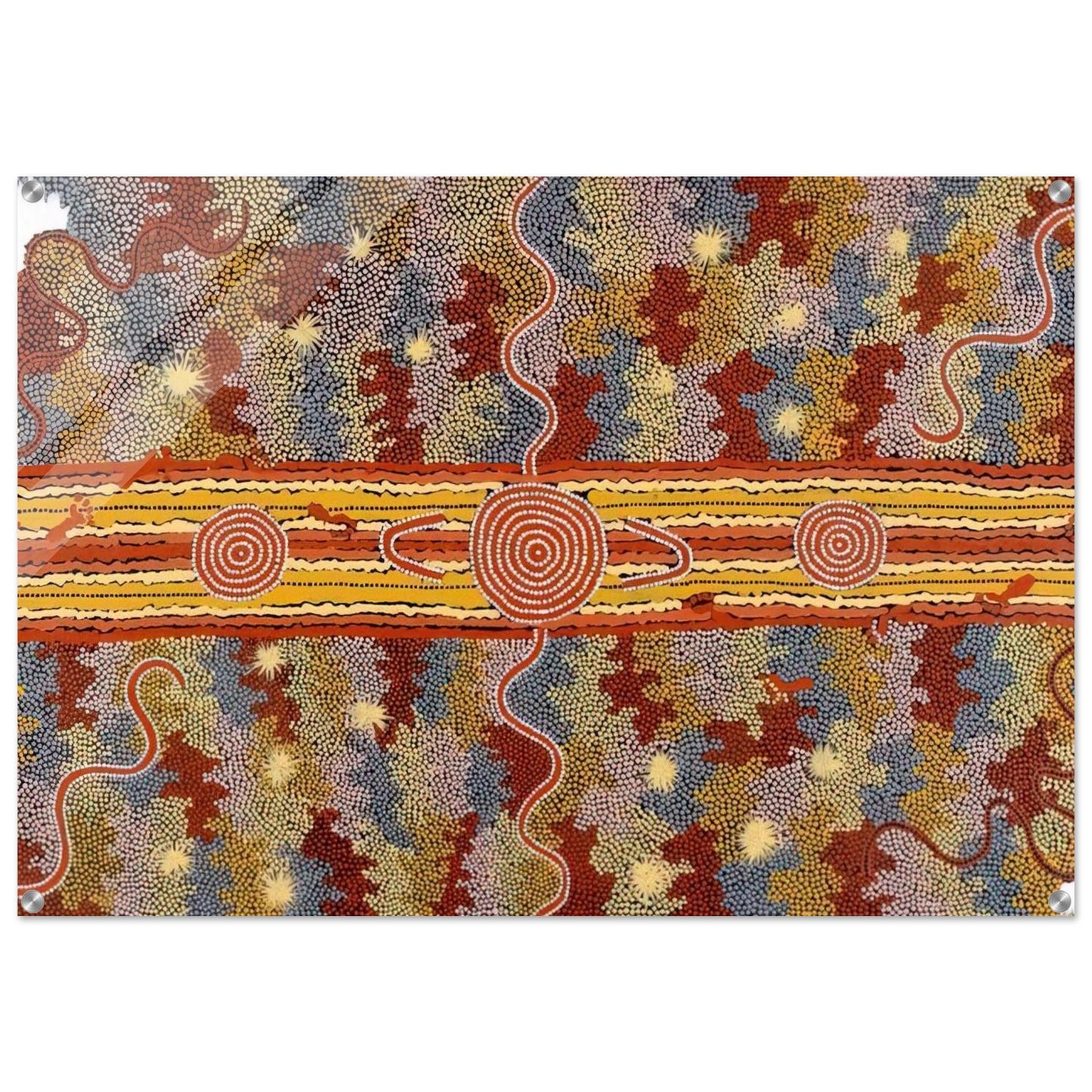 Corrobboree Dreaming - Native Art - Clifford Possum Tjapaltjarri Acrylic Print - 70x100 cm / 28x40″ inches | Clifford Possum Tjapaltjarri Wall Art | Clifford Possum Tjapaltjarri Prints