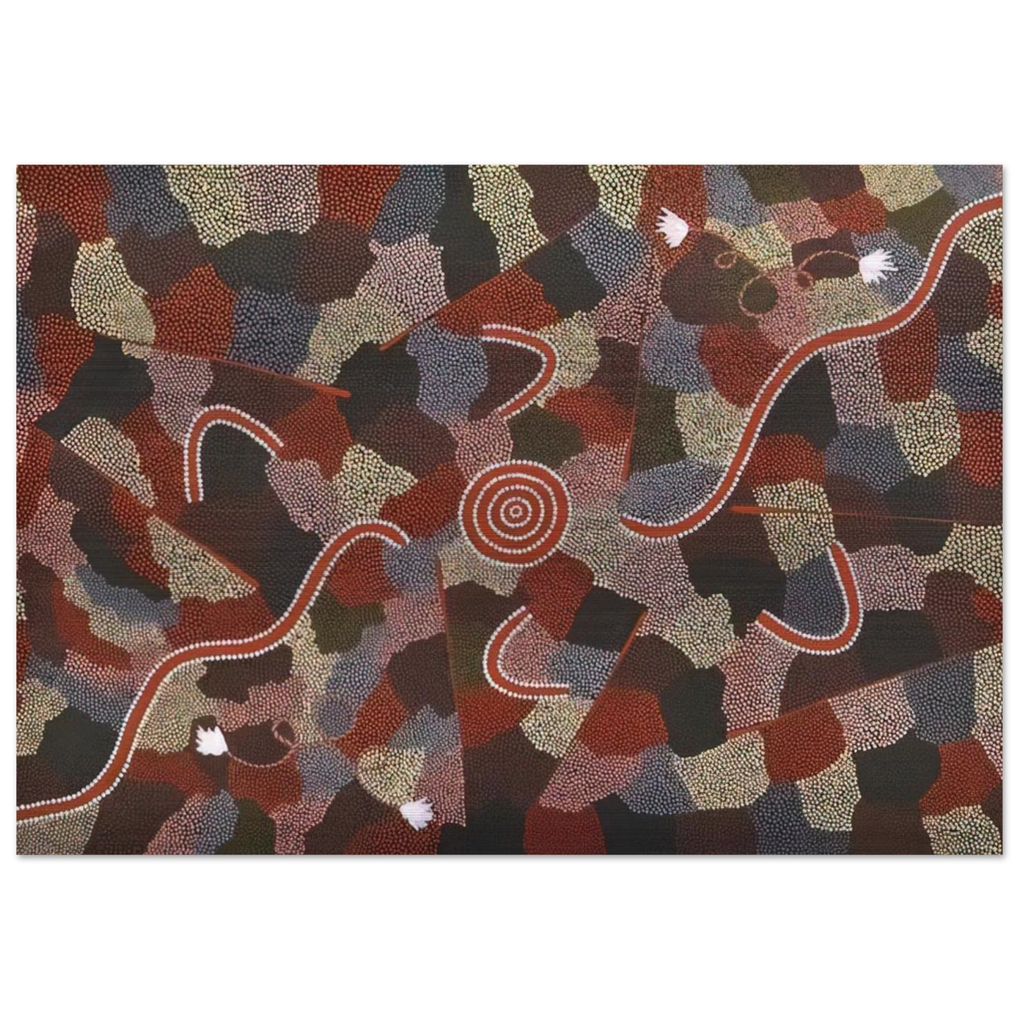 Family Dreaming - Native Art - Clifford Possum Tjapaltjarri Brushed Aluminum Print - 70x100 cm / 28x40 inches | Clifford Possum Tjapaltjarri Aluminum Print | Clifford Possum Tjapaltjarri Prints